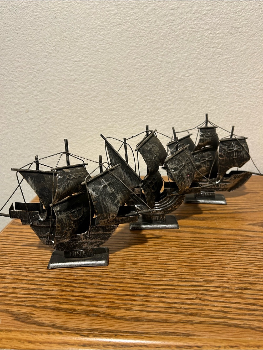 Vintage Metal Ships, The Nina , Pinta and Santa Maria